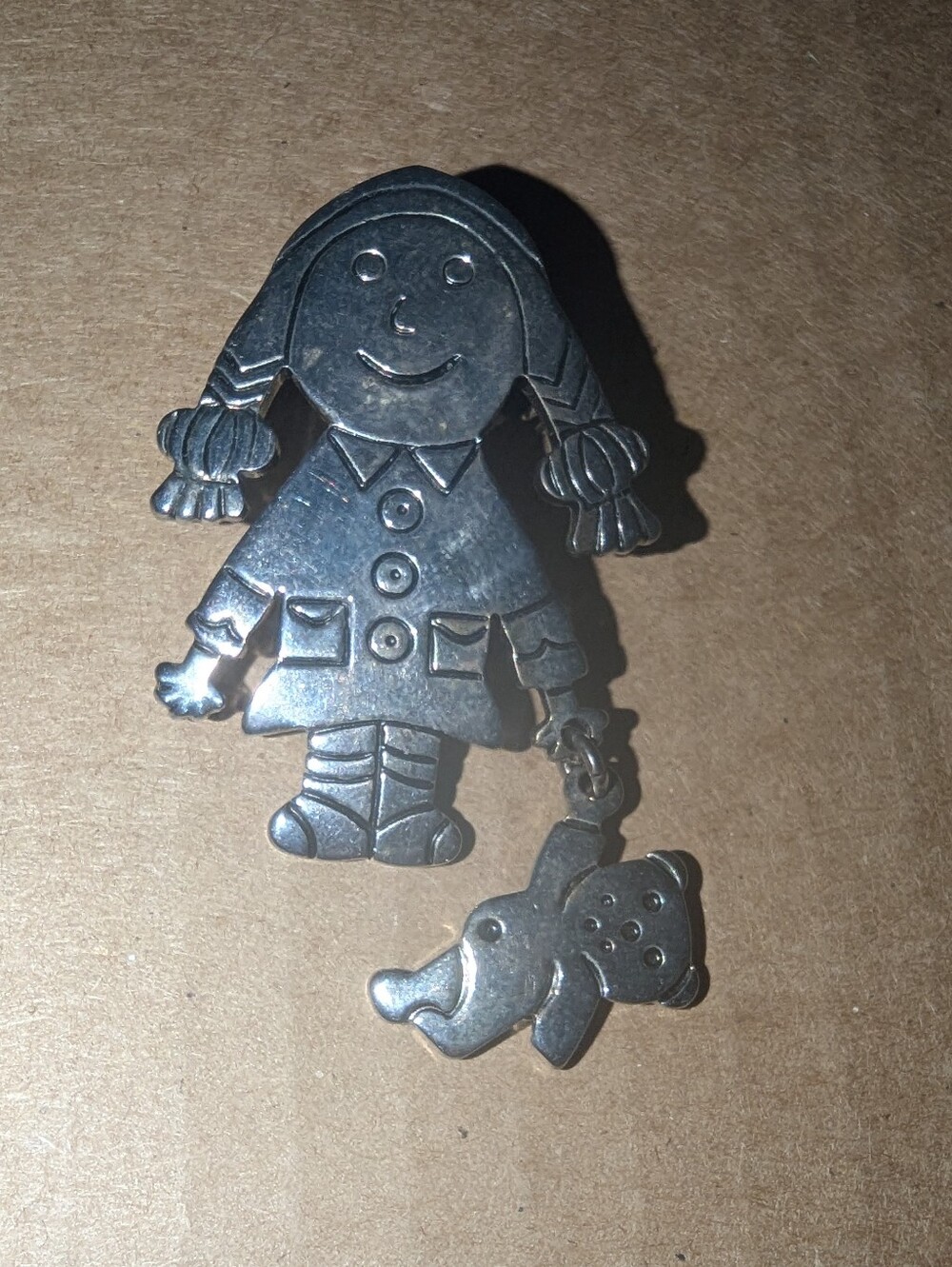 Girl Holding Teddy Bear Brooch Pin